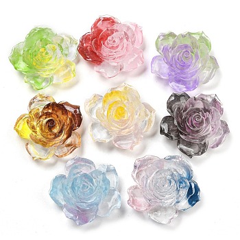 Luminous Transparent Epoxy Resin Decoden Cabochons, Glow in the Dark Flower, Mixed Color, 32x34x11mm