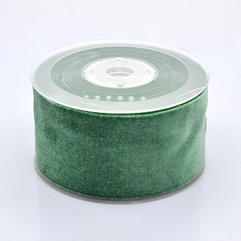 Polyester Velvet Ribbon for Gift Packing and Festival Decoration, Green, 2 inch(50mm), about 20yards/roll(18.29m/roll)