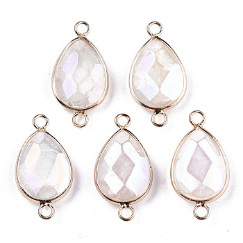 Natural Quartz Links Connectors, with Light Gold Tone Brass Findings, Faceted Teardrop, 27x14x6mm, Hole: 2mm