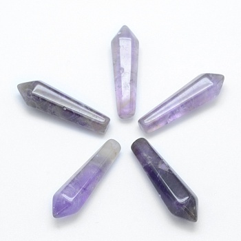 Natural Amethyst Pointed Beads, Healing Stones, Reiki Energy Balancing Meditation Therapy Wand, Bullet, Undrilled/No Hole Beads, 30.5x9x8mm