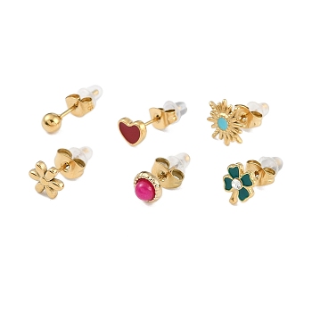 304 Stainless Steel Rhinestone Stone Dyeing Stud Earrings, Mixed Shapes, Mixed Color, 5~10.5x5~10.5mm