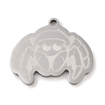 304 Stainless Steel Pendants, Spider Charm, Stainless Steel Color, 20.5x24x1.5mm, Hole: 1mm