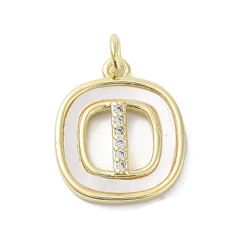 Rack Plating Brass Micro Pave Clear Cubic Zirconia Pendants, with Shell, Cadmium Free & Lead Free, Long-Lasting Plated, Real 18K Gold Plated, with Jump Ring, Letter I, 17.5x15x2.5mm, Hole: 3mm