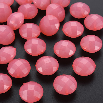 Imitation Jelly Acrylic Beads, Faceted, Flat Round, Salmon, 18.5x12.5mm, Hole: 1.5mm, about 220pcs/500g