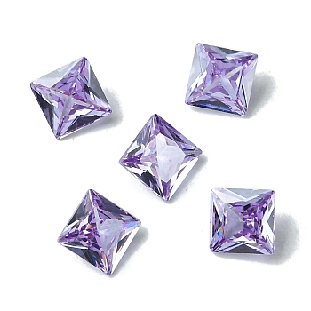 Cubic Zirconia Cabochons, Point Back, Square, Lilac, 6x6x3mm