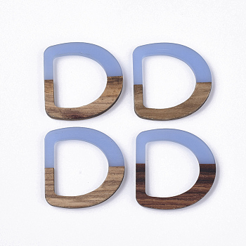 Transparent Resin & Walnut Wood Linking Rings, D Ring, Cornflower Blue, 38.5x37.5x3~4mm, Inner Diameter: 25~26x24~25mm