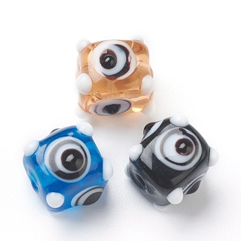 Handmade Bumpy Lampwork Beads, Square with Eye, Colorful, 9~9.5x9~9.5mm, Hole: 2mm, about 20pcs/strand, 7.09 inch(18.0cm)