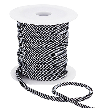 20 Yards Round Polyester Cords, Twisted Round Rope, with 1Pc Plastic Spool, for Garment Accessories, Black, Light Grey, 5mm