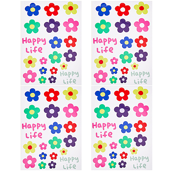 PVC Self Adhesive Flower Car Sticker, Waterproof Floral Decals for Car Decoration, Colorful, 306x206x0.3mm, Sticker: 23~52x28~65mm