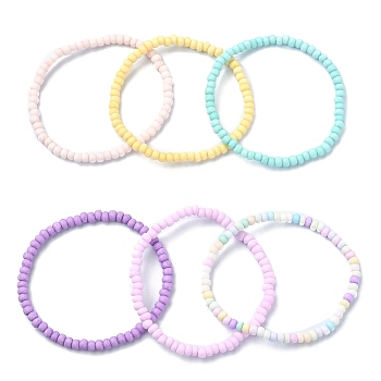 6Pcs 6 Color Glass Seed Beaded Stretch Bracelets Set, Mixed Color, Inner Diameter: 2-1/8 inch(5.4cm), 1Pc/color