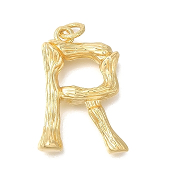 Rack Plating Brass Pendants, Glass Charms, Long-Lasting Plated, Cadmium Free & Lead Free, Real 18K Gold Plated, Letter R, 37.5x25.5x8.5mm, Hole: 5mm