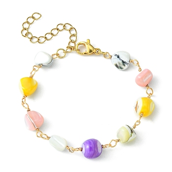 Natural Shell Nugget Beaded Chains Kids Bracelets, 304 Stainless Steel Jewelry, Colorful, 5-1/2 inch(14.1cm)
