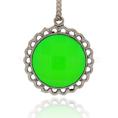 Antique Silver Lime Flat Round Alloy + Resin Pendants
