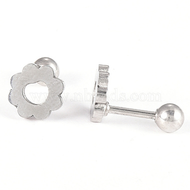 201 Stainless Steel Flower Barbell Cartilage Earrings(EJEW-R147-07)-4
