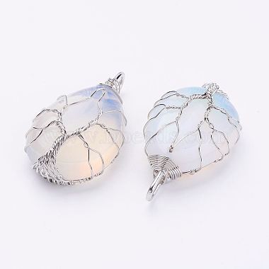 Platinum Teardrop Opalite Pendants