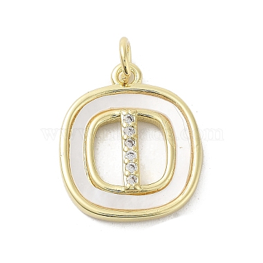 Real 18K Gold Plated Clear Letter I Brass+Cubic Zirconia+Shell Pendants