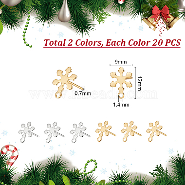 Unicraftale 40Pcs 2 Colors 201 Stainless Steel Snowflake Stud Earring Findings(STAS-UN0047-60)-3