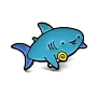Shark Enamel Pin, Cartoon Fish Alloy Enamel Brooch for Bags Hats Clothes, Electrophoresis Black, Steel Blue, 19x27x11.3mm