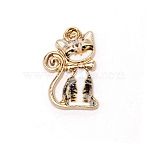 Alloy Enamel Pendants, Light Gold, Cat with Bowknot, White, 21x13x2.3mm, Hole: 2.3mm(ENAM-CJC0006-02LG)