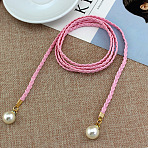 Imitation Leather Braided Belly Belt with Plastic Imitation Pearl Round Bead, Pearl Pink, 1400mm(WG11EBA-05)