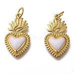 Golden Tone Brass Enamel Pendants, with Jump Rings, Cadmium Free & Lead Free, Long-Lasting Plated, Heart, White, 22x12x3mm, Hole: 3.5mm(X-KK-K750-01G-E)