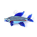 Handmade Lampwork Big Pendants, Fish Charms, Blue, 31~33x49.5~52.5x11.5~14.5mm, Hole: 3.5~5.5x3.5~4.5mm(LAMP-T025-03A)