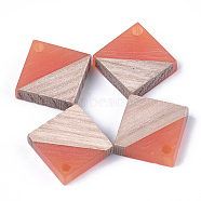 Resin & Wood Pendants, Rhombus, Coral, 16.5~17.5x17~18x3~4mm, Hole: 1.8mm, Side Length: 12~13mm(RESI-S358-31D)