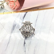 Tibetan Style Brass Bead Cage Pendants, Hollow Round Cage Charms, Antique Rose Gold, 43x32mm(PW-WG46892-02)