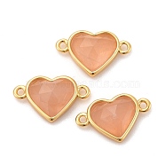 Natural Rose Quartz Links Connectors, with Real 18K Gold Plated Brass Findings, Long-Lasting Plated, Lead Free & Cadmium Free, Faceted, Heart, 10.5x17x5mm, Hole: 1.4mm(G-E538-01G-02)