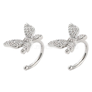 Brass Micro Pave Cubic Zirconia Cuff Earrings for Women, Butterfly, Platinum, 14x11x1.5mm(EJEW-D086-08P)