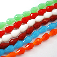 Glass Beads Strands, Imitation Jade Beads, Faceted, teardrop, Mixed Color, 15x10mm, Hole: 2mm(GLAA-R023-15x10mm-M)