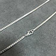 Brass Box Chain Necklaces, with Lobster Claw Clasps, Silver Color Plated, 24 inch, 2mm(NJEW-BB10859-24)