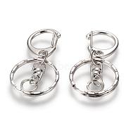 Alloy Keychain Clasp Findings, with Alloy Swivel Clasp and Iron Rings, Platinum, 50mm(PALLOY-T010-07P)