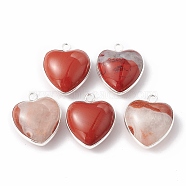Natural Red Jasper Pendants, with Silver Color Plated Brass Findings, Heart Charms, 18~19x15~17x7~10mm, Hole: 2mm(G-C005-01S-18)