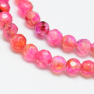 Natural Crackle Agate Bead Strands, Dyed, Faceted, Round, Hot Pink, 4mm, Hole: 1mm, about 87~90pcs/strand, 13.8~14.6 inch(X-G-R344-4mm-55)