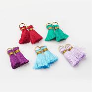 Nylon Tassel Pendant Decoration, with Brass Findings, Golden, Mixed Color, 23~27x5mm, Hole: 4mm(AJEW-F022-M)