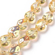Transparent Electroplate Glass Beads Strands, Rainbow Plated, Teardrop, Gold, 11x9x6.6mm, Hole: 1.1mm, about 55pcs/strand, 24.25 inch(61.6cm)(GLAA-C025-02B)
