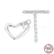 925 Sterling Silver Toggle Clasps with Chain, Long-Lasting Plated, Heart with 925 Stamp, Silver, Heart: 17x12.5x2mm, T: 4x19x2.5mm(STER-D005-05S)
