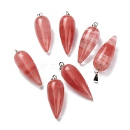 Cherry Quartz Glass Pendants, with Platinum Brass Findings, Obtuse Bullet, 33.5~35x12~13mm, Hole: 6.5x3mm(G-F705-01Q-P)