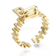 Brass Cuff Rings, Open Rings, Nickel Free, Zipper, Real 16K Gold Plated, US Size 7 1/4(17.5mm)(RJEW-Q161-012-NF)