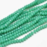 Faceted Rondelle Glass Beads Strands, Dark Cyan, 3.5x2.5~3mm, Hole: 0.8mm, about 125~128pcs/strand, 13.7~14.1 inch(35~36cm)(GLAA-I033-3mm-09)