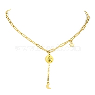 304 Stainless Steel Lariat Necklaces, Sun & Moon & Star Pendant Necklace with Paperclip Chains, Golden, 17.91 inch(45.5cm)(NJEW-JN04607)