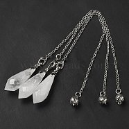 Natural Quartz Crystal Dowsing Pendulum Big Pendants, with Platinum Plated Brass Findings, Bullet Charm, Cadmium Free & Lead Free, 218~222mm(G-H286-03P-01)