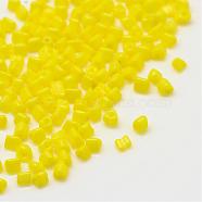 Opaque Glass Seed Beads, Triangle, Yellow, 1~3x2.5x2mm, Hole: 0.5mm, about 30000pcs/bag, 440~450g/bag(SEED-R030-B05)