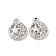 Brass Micro Pave Clear Cubic Zirconia Charms, Round with Star, Platinum, 11x8.5x2.5mm, Hole: 1.2mm(KK-Z044-18P)