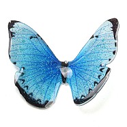 Transparent Resin Cabochons, Glitter Butterfly, Deep Sky Blue, 37x36x8mm(RESI-K031-01B-03)