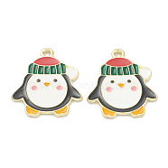 Alloy Enamel Pendants, Christmas Penguin, Colorful, Light Gold, 22.5x18.5x1mm, Hole: 1mm(ENAM-J649-17LG)