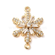 Brass Pave Clear Cubic Zirconia Connector Charms, Snowflake Links, Real 18K Gold Plated, 20x14x5mm, Hole: 1.4mm(KK-G503-28G)