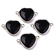 Synthetic Black Stone Links Connectors, with Light Gold Plated Brass Edge and Iron Loop, Heart, 19~20x27~28x6mm, Hole: 2mm(G-N326-71F)