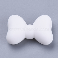 Food Grade Eco-Friendly Silicone Focal Beads, Chewing Beads For Teethers, DIY Nursing Necklaces Making, Bowknot, White, 21x29x10.5mm, Hole: 2mm(SIL-R006-01)